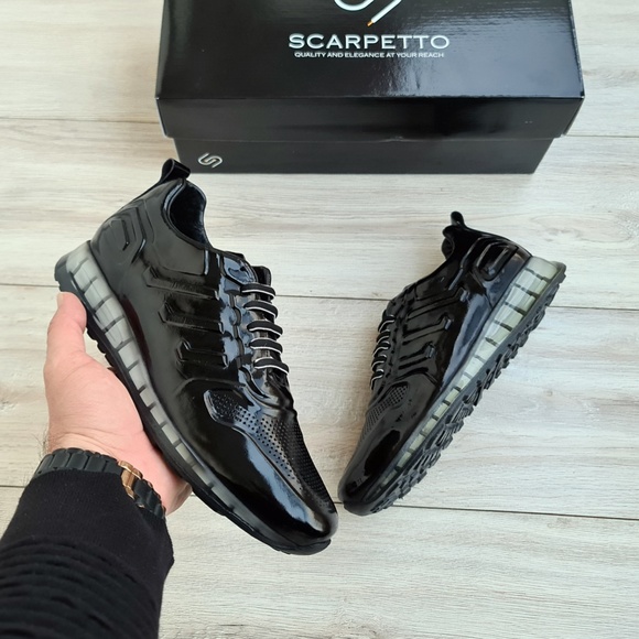 Black Patent Leather Sneakers for Men - Picture 3 of 7